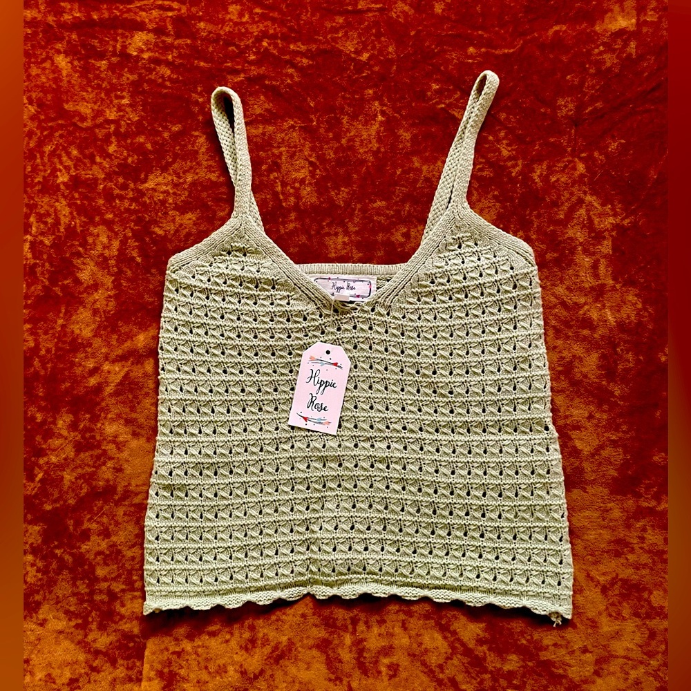 NWT Hippie Rose Crochet Cami Top, size XS in Fresh Sage Green